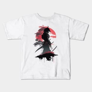 samurai silhouette japanese digital art Kids T-Shirt